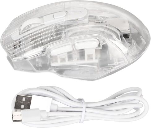 ماوس ألعاب، ماوس شفاف RGB 7 مفاتيح 2.4G سلكي USB قابل لإعادة الشحن للكمبيوتر الشخصي للهاتف (أبيض) in Kuwait