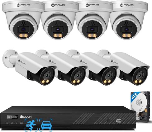 4COVR نظام كاميرا أمان 16 قناة PoE 2-Way Audio Talk، اكتشاف مركبة الأشخاص ورؤية ليلية ملونة ذكية، 4K UHD NVR 4TB HDD، 8 Dome 8 Bullet 5MP IP67 IP Camera للشركات، LYH37Y5M1616 in Kuwait