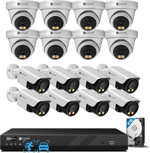 4COVR 16 Channel Security Camera System PoE 2-Way Audio Talk, Person Vehicle Detection & Smart Color Night Vision, 4K UHD NVR 4TB HDD, 8 Dome 8 Bullet 5MP IP67 IP Camera for Businesses, LYH37Y5M1616 in Saudi Arabia