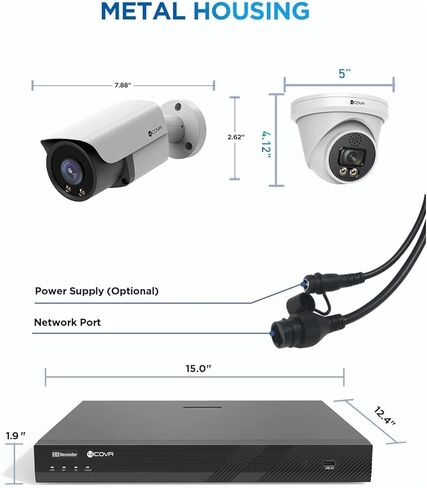 4COVR 16 Channel Security Camera System PoE 2-Way Audio Talk, Person Vehicle Detection & Smart Color Night Vision, 4K UHD NVR 4TB HDD, 8 Dome 8 Bullet 5MP IP67 IP Camera for Businesses, LYH37Y5M1616 in Saudi Arabia