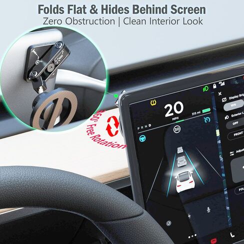 حامل هاتف Magsafe للسيارة، حامل هاتف مغناطيسي قوي لجميع سيارات Tesla، حامل هاتف سيارة من الألومنيوم قابل للتعديل 360 درجة، قابل للطي مخفي خلف الشاشة، يناسب iPhone 17-12 Pro Max Plus Air-Black in Kuwait
