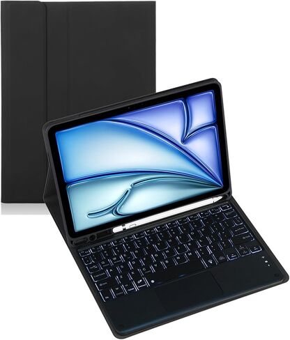 حافظة لوحة المفاتيح لجهاز سامسونج جالاكسي تاب اكتيف 4 برو 10.1 بوصة موديل: SM-T630 / SM-T636B لوحة مفاتيح بلوتوث قابلة للإزالة مع حامل قلم مدمج (جراب أسود، لوحة لمس بإضاءة خلفية + ماوس) in Kuwait