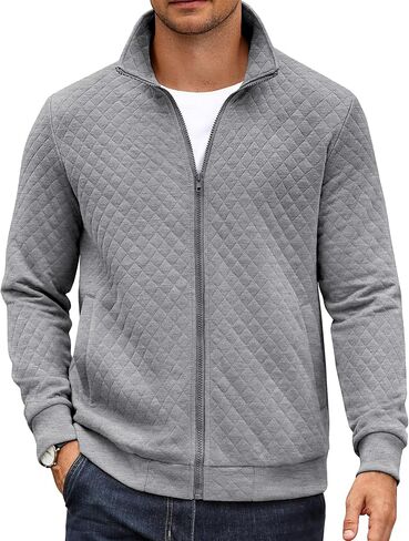 COOFANDY Mens Zip Up Sweatshirt Mock Neck Quilted Jacket Casual Lightweight Sweater Jackets with Pocket in Saudi Arabia