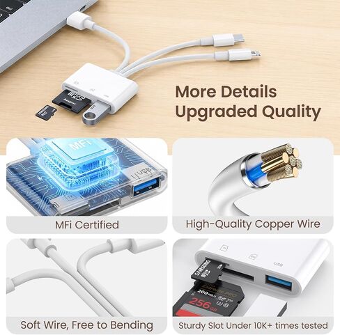 قارئ بطاقة SD لجهاز iPhone iPad Mac، محول 3 في 1 Lightning/USB-C/USB-A MicroSD/SD للكاميرا الرقمية، قارئ بطاقة الذاكرة للتوصيل والتشغيل عالي السرعة لأجهزة Apple جميع الأجهزة/الهاتف من النوع C/الكمبيوتر المحمول/الكمبيوتر in Kuwait