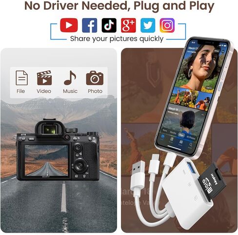 قارئ بطاقة SD لجهاز iPhone iPad Mac، محول 3 في 1 Lightning/USB-C/USB-A MicroSD/SD للكاميرا الرقمية، قارئ بطاقة الذاكرة للتوصيل والتشغيل عالي السرعة لأجهزة Apple جميع الأجهزة/الهاتف من النوع C/الكمبيوتر المحمول/الكمبيوتر in Kuwait