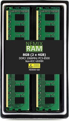 NEMIX RAM 8GB (2X4GB) DDR3 1066MHz PC3-8500 2Rx8 1.5V 240-PIN Non-ECC UDIMM Unbuffered Desktop Memory KIT in Kuwait