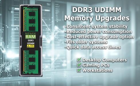 NEMIX RAM 8GB (2X4GB) DDR3 1066MHz PC3-8500 2Rx8 1.5V 240-PIN Non-ECC UDIMM Unbuffered Desktop Memory KIT in Kuwait