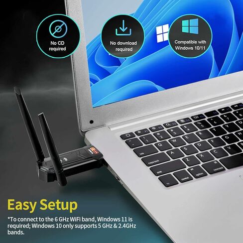 محول شبكة WiFi 7 لاسلكي ثلاثي الموجات بسرعة 6500 ميجا بت في الثانية 2.4 جيجا/5 جيجا/6 جيجا لأجهزة الكمبيوتر المحمول المكتبي US in Kuwait