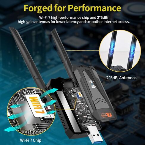 محول شبكة WiFi 7 لاسلكي ثلاثي الموجات بسرعة 6500 ميجا بت في الثانية 2.4 جيجا/5 جيجا/6 جيجا لأجهزة الكمبيوتر المحمول المكتبي US in Kuwait