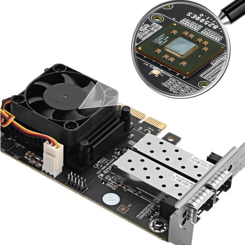 بطاقة شبكة 82599ESV1.0 10 جيجا بايت SFP+ PCI-E، شريحة Intel 82599ES، منافذ SFP+ مزدوجة، PCIe X4 (متوافق مع X8/X16)، محول شبكة LAN بسرعة 10 جيجابت في الثانية، يدعم Windows10/11/Linux/PVE/ESXi in Kuwait