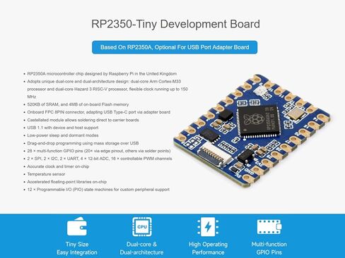 مجموعة لوحة تطوير وحدة التحكم الدقيقة RP2350-Tiny، استنادًا إلى شريحة Raspberry Pi RP2350 ثنائية النواة والمعمارية المزدوجة، تأتي مع محول منفذ USB + كابل FPC in Kuwait