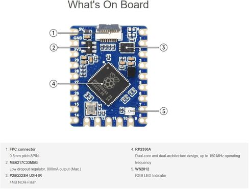 مجموعة لوحة تطوير وحدة التحكم الدقيقة RP2350-Tiny، استنادًا إلى شريحة Raspberry Pi RP2350 ثنائية النواة والمعمارية المزدوجة، تأتي مع محول منفذ USB + كابل FPC in Kuwait