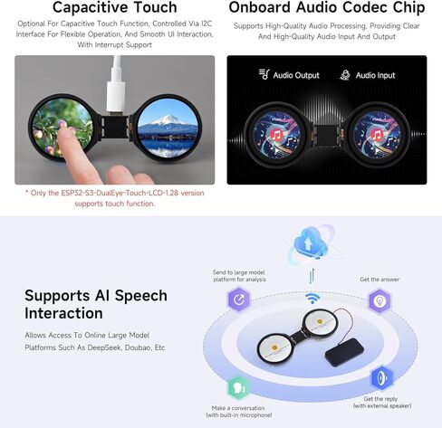 لوحة تطوير Waveshare ESP32-S3 مقاس 1.28 بوصة ذات عينين مستديرة LCD AIoT، مع شاشات IPS مزدوجة مقاس 1.28 بوصة، دقة 240 × 240، معالج ثنائي النواة 240 ميجاهرتز، دعم Wi-Fi/Bluetooth 5 in Kuwait