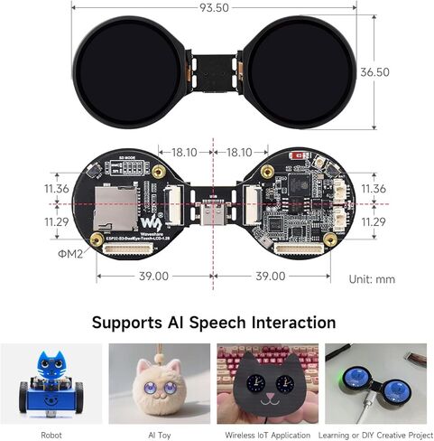 لوحة تطوير Waveshare ESP32-S3 مقاس 1.28 بوصة ذات عينين مستديرة LCD AIoT، مع شاشات IPS مزدوجة مقاس 1.28 بوصة، دقة 240 × 240، معالج ثنائي النواة 240 ميجاهرتز، دعم Wi-Fi/Bluetooth 5 in Kuwait