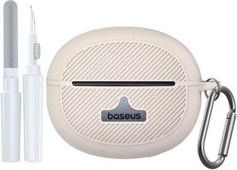 حافظة Baseus Bowie MC1 Pro، غطاء حافظة من السيليكون المقاوم للصدمات لسماعات الرأس Baseus Bowie MC1 Pro مفتوحة الأذن، تصميم مرئي LED/شعار مع حلقة تسلق ومجموعة منظف (أسود) in Kuwait