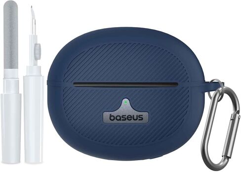 حافظة Baseus Bowie MC1 Pro، غطاء حافظة من السيليكون المقاوم للصدمات لسماعات الرأس Baseus Bowie MC1 Pro مفتوحة الأذن، تصميم مرئي LED/شعار مع حلقة تسلق ومجموعة منظف (أسود) in Kuwait