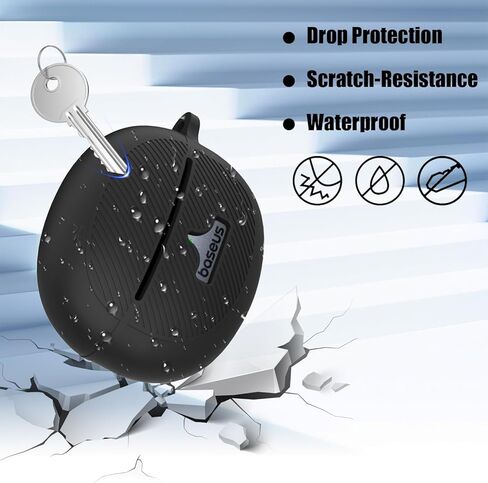 حافظة Baseus Bowie MC1 Pro، غطاء حافظة من السيليكون المقاوم للصدمات لسماعات الرأس Baseus Bowie MC1 Pro مفتوحة الأذن، تصميم مرئي LED/شعار مع حلقة تسلق ومجموعة منظف (أسود) in Kuwait