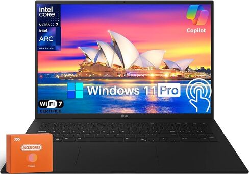 LG Gram 17 Touchscreen Business Laptop, AI Copilot+ PC, 17" 2.5K WQXGA Display, Intel Ultra 7 Series 2 258V, 32 GB RAM, 4 TB SSD, Intel Arc Graphics, Backlit, Wi-Fi 7, Windows 11 Pro, w/Accessories in Kuwait