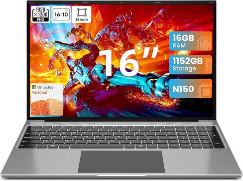 كمبيوتر محمول مقاس 16 بوصة، معالج N150 الثاني عشر، شاشة IPS 1200P، مكتب لمدة عام 365، 16 جيجابايت DDR4، 1 تيرابايت SSD 128 جيجابايت ROM، كمبيوتر Windows 11، tubro Boost 3.6 جيجا هرتز، النوع C، أرجواني، للأعمال والطلاب. in Kuwait