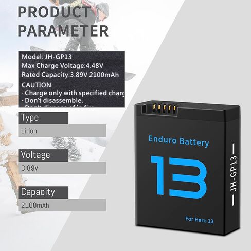 بطارية Hero 13 2-Pack 2100mah متوافقة مع 13 بطاريات Hero Black ملحقات إندورو ترقية سعة البطارية 3.89 فولت 8.17 وات في الساعة in Kuwait