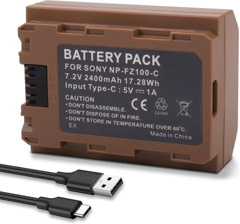 بطارية NP-FZ100 USB-C A7iii متوافقة مع كاميرات Sony A7iv، A7iii، A7C، A6600، A6700، FX3، FX30، ZV-E1، A9، Alpha 9، Alpha 9S، A9S، A7RIII، A7RIV، A7RV، A7Siii in Kuwait
