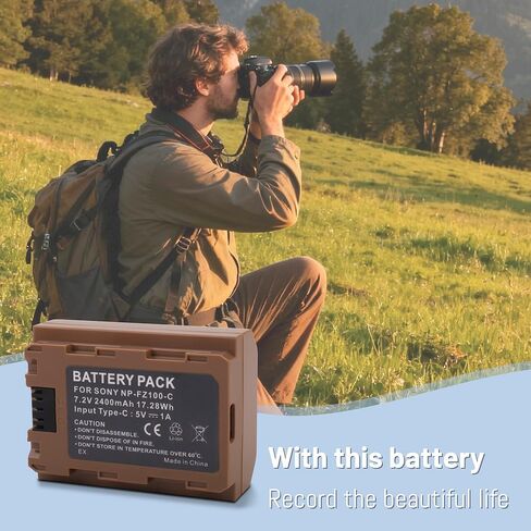 بطارية NP-FZ100 USB-C A7iii متوافقة مع كاميرات Sony A7iv، A7iii، A7C، A6600، A6700، FX3، FX30، ZV-E1، A9، Alpha 9، Alpha 9S، A9S، A7RIII، A7RIV، A7RV، A7Siii in Kuwait
