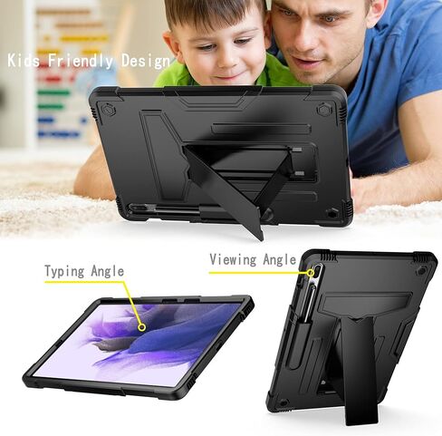 حافظة Dteck للأطفال لهاتف Samsung Galaxy Tab S8 Plus/Tab S7 FE/S7+ حافظة كمبيوتر لوحي مقاس 12.4 بوصة، حافظة من السيليكون شديدة التحمل مقاومة للصدمات مع حامل قلم S لجهاز Samsung Tablet S8+/S7 FE/S7+، أسود + أسود in Kuwait
