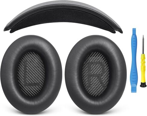 مجموعة استبدال GEVO لسماعات Bose QC35 & QC35 ii (QuietComfort 35 II) فوق الأذن، وسائد الأذن + عصابة الرأس، راحة إضافية، جزء إصلاح، تركيب سهل بنفسك مع أداة - أسود in Kuwait