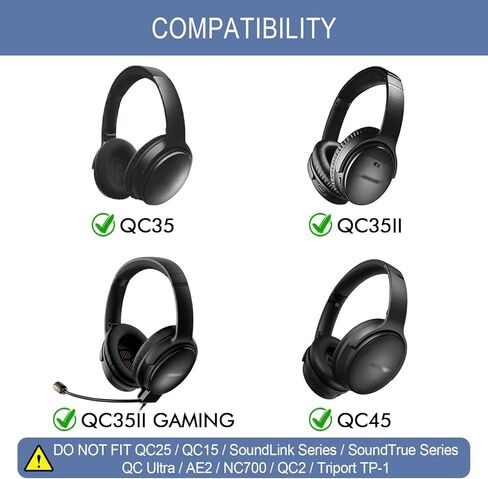 مجموعة استبدال GEVO لسماعات Bose QC35 & QC35 ii (QuietComfort 35 II) فوق الأذن، وسائد الأذن + عصابة الرأس، راحة إضافية، جزء إصلاح، تركيب سهل بنفسك مع أداة - أسود in Kuwait