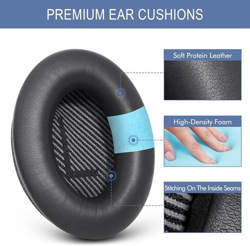 مجموعة استبدال GEVO لسماعات Bose QC35 & QC35 ii (QuietComfort 35 II) فوق الأذن، وسائد الأذن + عصابة الرأس، راحة إضافية، جزء إصلاح، تركيب سهل بنفسك مع أداة - أسود in Kuwait