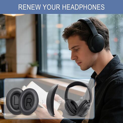 مجموعة استبدال GEVO لسماعات Bose QC35 & QC35 ii (QuietComfort 35 II) فوق الأذن، وسائد الأذن + عصابة الرأس، راحة إضافية، جزء إصلاح، تركيب سهل بنفسك مع أداة - أسود in Kuwait