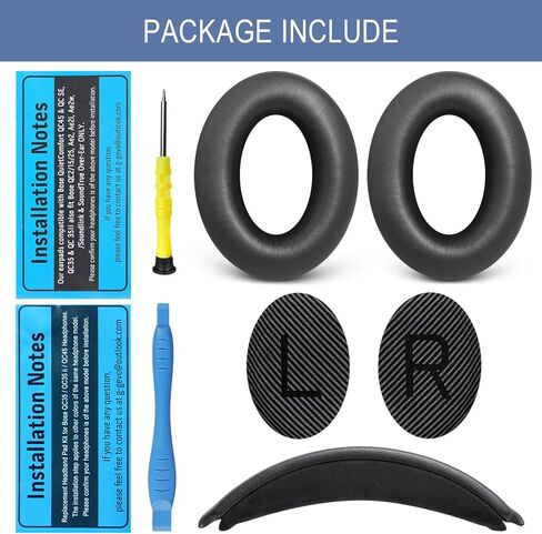 مجموعة استبدال GEVO لسماعات Bose QC35 & QC35 ii (QuietComfort 35 II) فوق الأذن، وسائد الأذن + عصابة الرأس، راحة إضافية، جزء إصلاح، تركيب سهل بنفسك مع أداة - أسود in Kuwait