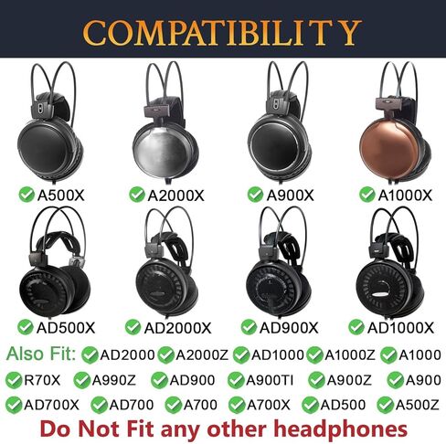 وسادات أذن SOULWIT لـ Audio Technica ATH-AD2000X/AD2000/A2000X/AD1000X/AD1000/A1000X/AD900X/AD900/A900X/A900/AD700X/AD700/A700X/A700/AD500X/AD500/A500X/A500، وسادة أذن من جلد البروتين الناعم - أسود in Kuwait