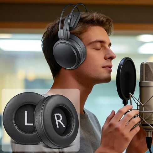 وسادات أذن SOULWIT لـ Audio Technica ATH-AD2000X/AD2000/A2000X/AD1000X/AD1000/A1000X/AD900X/AD900/A900X/A900/AD700X/AD700/A700X/A700/AD500X/AD500/A500X/A500، وسادة أذن من جلد البروتين الناعم - أسود in Kuwait