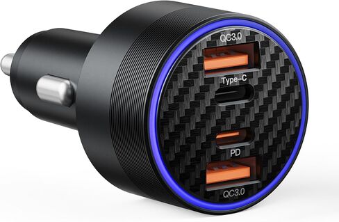 [4 في 1] شاحن سيارة USB C بقدرة 90 واط كحد أقصى، شاحن سيارة 4 منافذ PD PPS مزدوج USB-C (30 واط + 15 واط) ومنفذ USB-A مزدوج 22.5 واط لهاتف iPhone17/16/15/14، وSamsung Galaxy، وiPad، والكمبيوتر المحمول in Kuwait