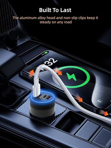 [4 في 1] شاحن سيارة USB C بقدرة 90 واط كحد أقصى، شاحن سيارة 4 منافذ PD PPS مزدوج USB-C (30 واط + 15 واط) ومنفذ USB-A مزدوج 22.5 واط لهاتف iPhone17/16/15/14، وSamsung Galaxy، وiPad، والكمبيوتر المحمول in Kuwait