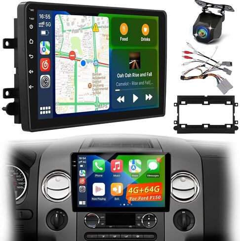 4GB+64GB Android Car Stereo for Ford F150 2004-2008, 10 Inch Touchscreen Radio with Wireless CarPlay & Android Auto, GPS Navigation, WiFi, Bluetooth 5.0 + Backup Camera in Kuwait