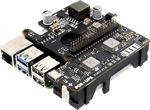 Geekworm X1207 2-in-1 PoE+ & UPS HAT for Raspberry Pi 5 (2/4/8/16GB), IEEE 802.3at 5V 5A Output, Supports Auto Power On, Safe Shutdown and Power Loss Detection in Kuwait