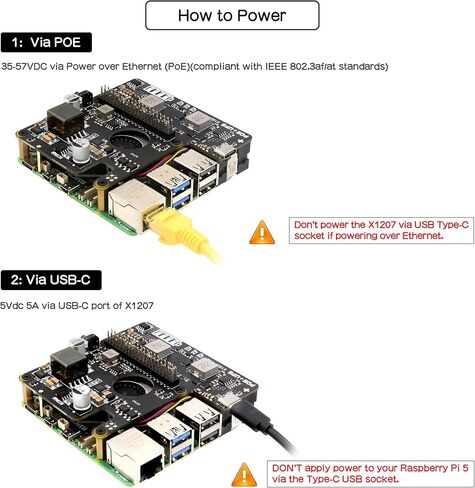 Geekworm X1207 2-in-1 PoE+ & UPS HAT for Raspberry Pi 5 (2/4/8/16GB), IEEE 802.3at 5V 5A Output, Supports Auto Power On, Safe Shutdown and Power Loss Detection in Kuwait