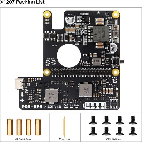 Geekworm X1207 2-in-1 PoE+ & UPS HAT for Raspberry Pi 5 (2/4/8/16GB), IEEE 802.3at 5V 5A Output, Supports Auto Power On, Safe Shutdown and Power Loss Detection in Kuwait