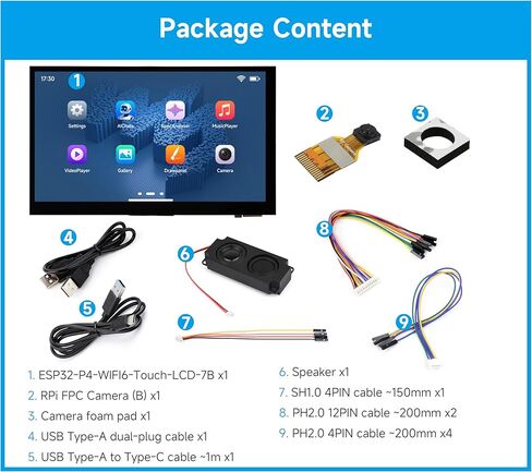 ESP32-P4-WIFI6 7inch Touch Display Development Board, Based On ESP32-P4 and ESP32-C6, 7" IPS 5-Point Touch Screen, AI Speech Interaction & Wi-Fi 6/BT5, with RS485/CAN/I2C/UART Headers, OV5647 Camera in Kuwait
