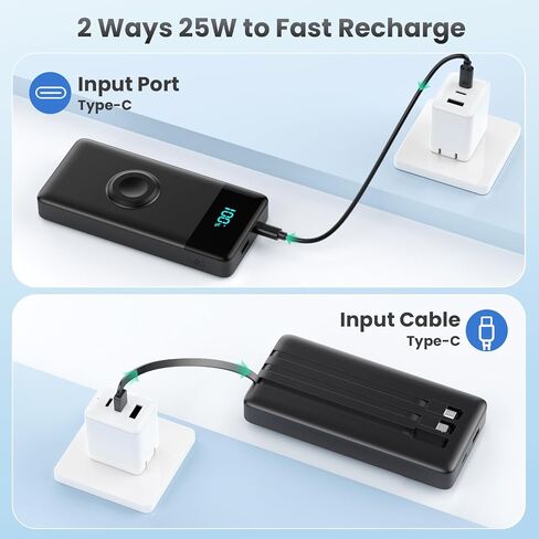 Portable Charger 10800mAh QC4.0+PD 25W Fast Charging USB C Power Bank,6 Outputs LCD Display Travel Battery Pack Compatible with iPhone 16/15/14/13, Android etc in Kuwait