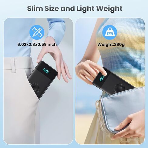 Portable Charger 10800mAh QC4.0+PD 25W Fast Charging USB C Power Bank,6 Outputs LCD Display Travel Battery Pack Compatible with iPhone 16/15/14/13, Android etc in Kuwait