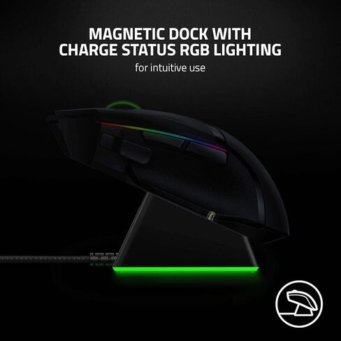 Razer Mouse Charging Dock Chroma: Magnetic Dock with Charge Status RGB Lighting - Anti-Slip Gecko Feet - Powered by Razer Chroma - Classic Black (Renewed) in Kuwait