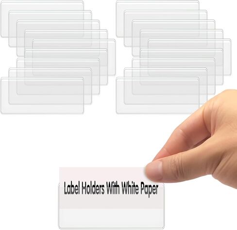 Self Adhesive Label Holders, ELEMGULY 104 Pack Adhesive Shelf Tag Shelf Label Holder Clear Pocket Holder with Paper for Supermarket, Bookshelf, Kitchen (2 x 1 Inch) in Saudi Arabia
