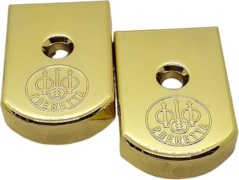 Combo Metal Grip Set with 2 Magazine Floor Plates, Compatible with Beretta 92F, 92FS, M9 & 96 Series, Nickel and Gold Two-Tone Plated Finish Decorative Replacement Accessory in Kuwait