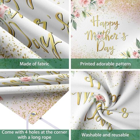 Rose Gold Floral Happy Mother's Day Backdrop Blush Pink Floral Golden Glitter Dots Mother's Day Photography Background Thanks Mom Party Decorations Banner (7x5ft) in Saudi Arabia