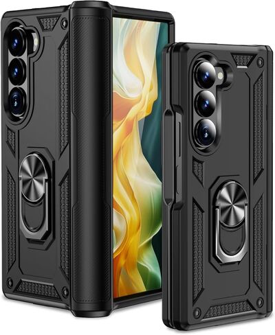 Heavy Duty Case for Samsung Galaxy Z Fold 6 5G Phone Case Military Grade Shockproof Rugged Protective Cover for Samsung Z Fold 6 with Metal Ring Magnetic Kickstand (Blue) in Kuwait