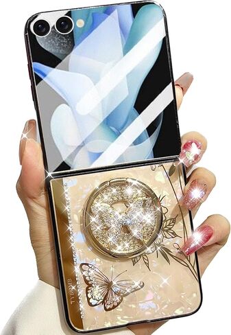 Changjia for Samsung Galaxy Z Flip 7 Kickstand Case,Cute Glitter Bling Rhinestone Diamond Butterfly with Ring Stand Marble Mirror Elegant Shockproof Women Girl Phone Case for Galaxy Z Flip 7 5G,Purple in Kuwait