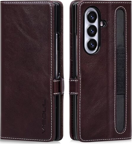 VISOUL Flip Phone Cover for Samsung Galaxy Z Fold 7 Wallet Case with Card Holder, Genuine Leather Magnetic Folio Case with Kickstand Magnetic Closure for Galaxy Z Fold7(8.0")-Coffee in Kuwait